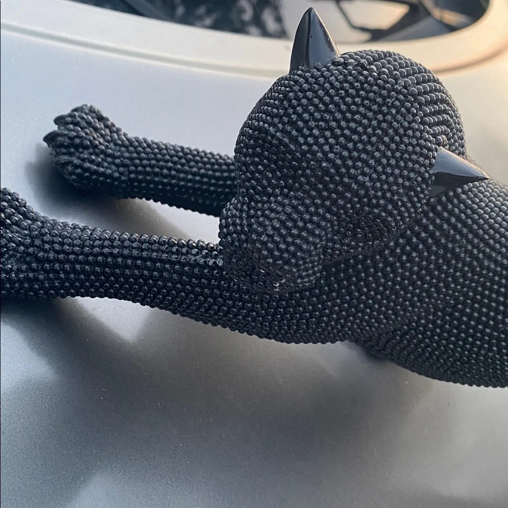 Stretching Panther Black Resin Sculpture With Bead Texture 15